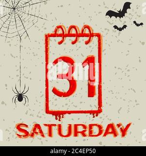 Calendar icon 31 october Halloween. Vector grunge illustration. Stock Vector