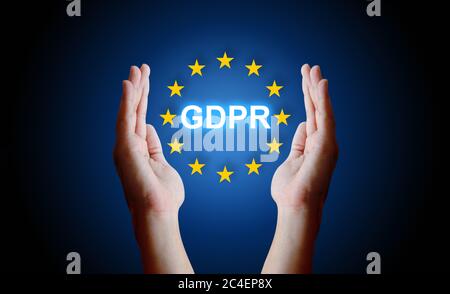 Hand protection sign general data protection regulation (GDPR). Stock Photo