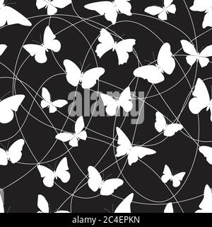 Seamless pattern of butterflies. Black and white vector illustration ...