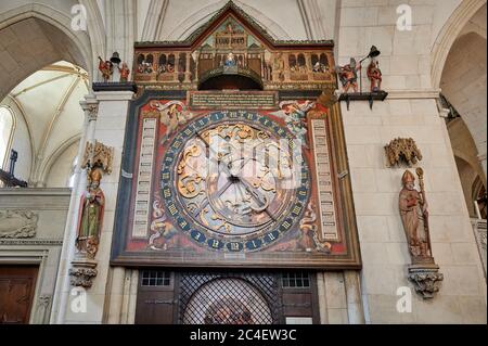 Astronomical clock in St. Paul's Cathedral in Muenster, interior shot of  Muenster Cathedral, St.-Paulus-Dom, Muenster, North Rhine-Westphalia Stock Photo