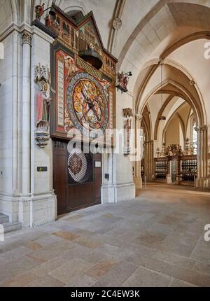 Astronomical clock in St. Paul's Cathedral in Muenster, interior shot of  Muenster Cathedral, St.-Paulus-Dom, Muenster, North Rhine-Westphalia Stock Photo