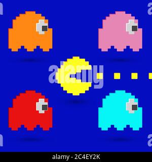 Old video game icon. Pac man ghost design. Vector illustration. Stock Vector
