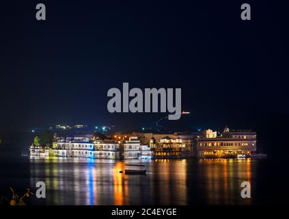 Taj Lake Palace Hotel at night, Old City, Udaipur, Rajasthan, India Stock Photo