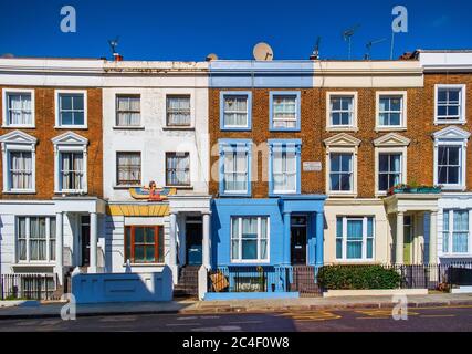 London, UK, Aug 2019, view of some terrace houses in Westbourne Park Road, Notting Hill District Stock Photo