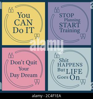 Quote bubble template set. Quote motivational square. Inspirational quote. Speech bubble set. Quote square with various slogan. Vector illustration. Stock Vector