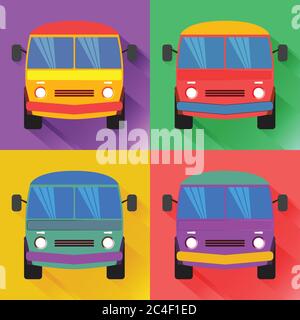 Set of colored minivan in the flat style. Stock Vector