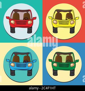 Vector set of colored cars. Front view, isolated. Stock Vector