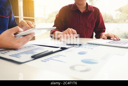 People calculate budget cost and analysis financial in home office. Stock Photo