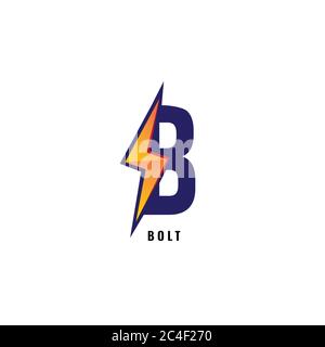 Letter B Initial Logo Design Template Isolated On White Background. Alphabet with thunder logo concept. Blue and Orange Color Theme Stock Vector