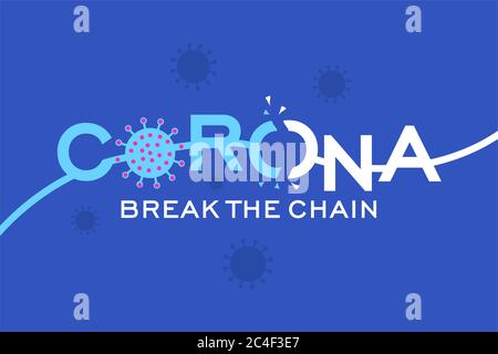 Corona virus break the chain blue background Stock Vector