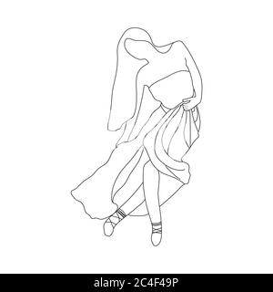 Silhouette of a dancing girl. Line drawing. Vector illustration. Stock Vector