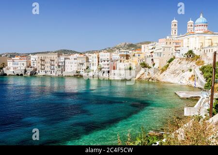 Vaporia district in Ermoupoli town, Syros island, Cyclades, Greece, Europe. Stock Photo