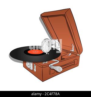Brown record player, illustration, vector on a white background Stock ...