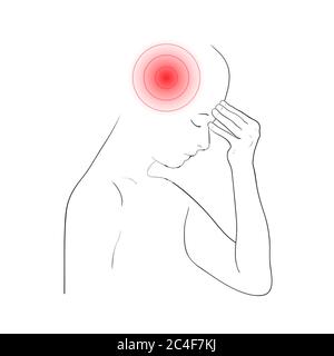 Contour silhouette of a person suffering from headache. Vector illustration. Stock Vector