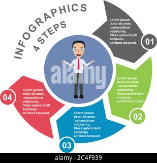 4 step vector element in four colors with labels, infographic diagram. Business concept of 4 steps or options with businessman . Stock Vector