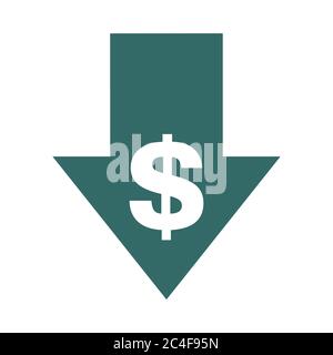 Cost reduction- decrease icon. Vector symbol image isolated on background . Stock Vector