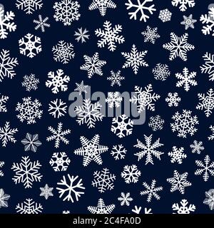Christmas seamless pattern of snowflakes, white on dark blue background Stock Vector
