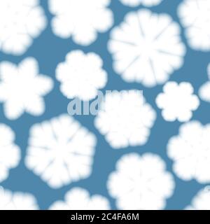 Christmas seamless pattern of big blurry snowflakes, white on light blue background Stock Vector