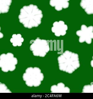 Christmas seamless pattern of big blurry snowflakes, white on green background Stock Vector