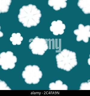 Christmas seamless pattern of big blurry snowflakes, white on turquoise background Stock Vector