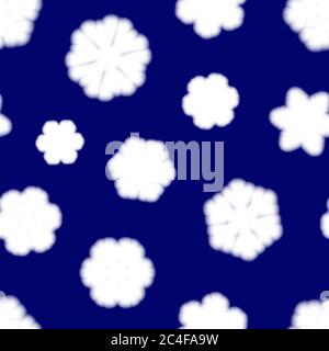 Christmas seamless pattern of big blurry snowflakes, white on blue background Stock Vector