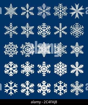 Set of white snowflakes on blue background Stock Vector