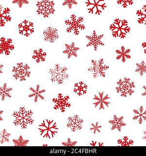 Christmas seamless pattern of snowflakes, red on white background Stock Vector