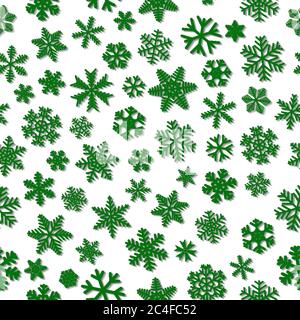 Christmas seamless pattern of snowflakes, green on white background Stock Vector