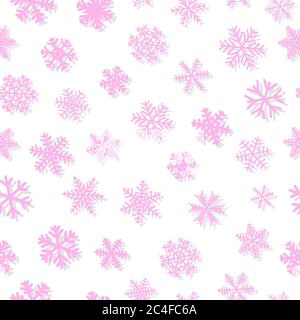 Christmas seamless pattern of snowflakes, pink on white background Stock Vector