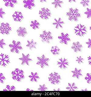 Christmas seamless pattern of snowflakes, purple on white background Stock Vector