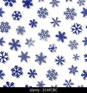 Christmas seamless pattern of snowflakes, blue on white background Stock Vector