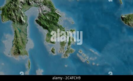 Sulawesi Tenggara, province of Indonesia. Satellite imagery. Shape outlined against its country area. 3D rendering Stock Photo