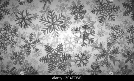Christmas background of many layers of snowflakes of different shapes, sizes and transparency. Black on white Stock Vector
