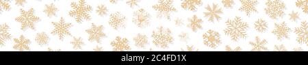 Christmas horizontal seamless banner of snowflakes of different shapes and sizes with shadows. Beige on white Stock Vector