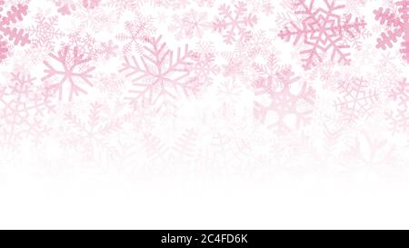 Christmas background of many layers of snowflakes of different shapes, sizes and transparency. Gradient from pink to white Stock Vector