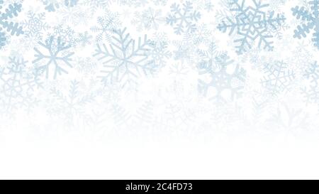 Christmas background of many layers of snowflakes of different shapes, sizes and transparency. Gradient from light blue to white Stock Vector