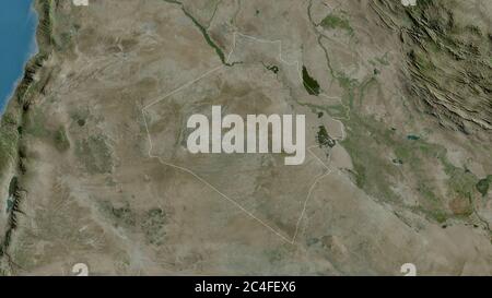 Al-Anbar, province of Iraq. Satellite imagery. Shape outlined against its country area. 3D rendering Stock Photo