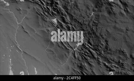 As-Sulaymaniyah, province of Iraq. Grayscaled map with lakes and rivers. Shape outlined against its country area. 3D rendering Stock Photo