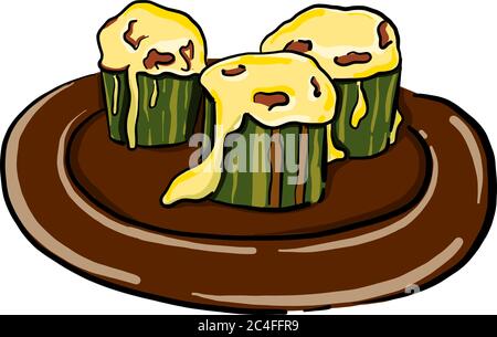 Zucchini with cheese, illustration, vector on white background Stock Vector