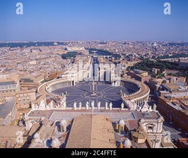 view from dome of St Peter's Basilica (Basilica Papale di San Pietro in Vaticano) at dusk, St Peter's Square, Rome (Roma), Lazio Region, Italy Stock Photo