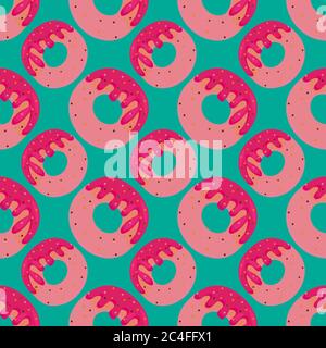 Donuts pattern, seamless pattern on cyan background. Stock Vector