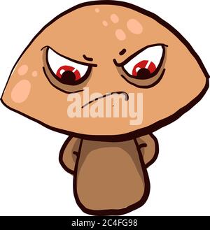 Angry mushroom, illustration, vector on white background Stock Vector