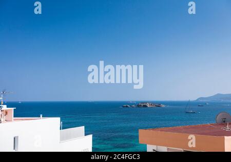 Beautiful rooftop views of the Mediterranean in Ibiza Spain Stock Photo