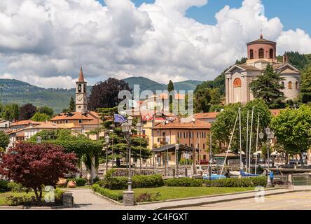 View of Laveno Mombello, is the tourism capital of the eastern shore of Lake Maggiore in province of Varese, Italy Stock Photo