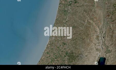 HaMerkaz, district of Israel. Satellite imagery. Shape outlined against its country area. 3D rendering Stock Photo