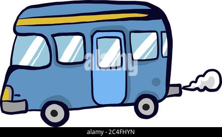 Blue big bus, illustration, vector on white background Stock Vector
