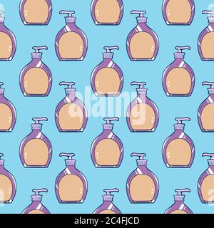Bottle soap pattern, seamless pattern on blue background. Stock Vector