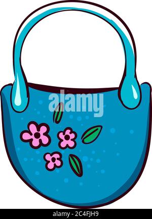 Blue floral bag, illustration, vector on white background Stock Vector