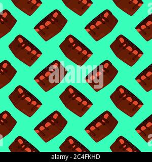 Chocolate cakes pattern, seamless pattern on green background. Stock Vector