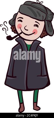 Cute Sherlock Holmes, illustration, vector on white background Stock Vector